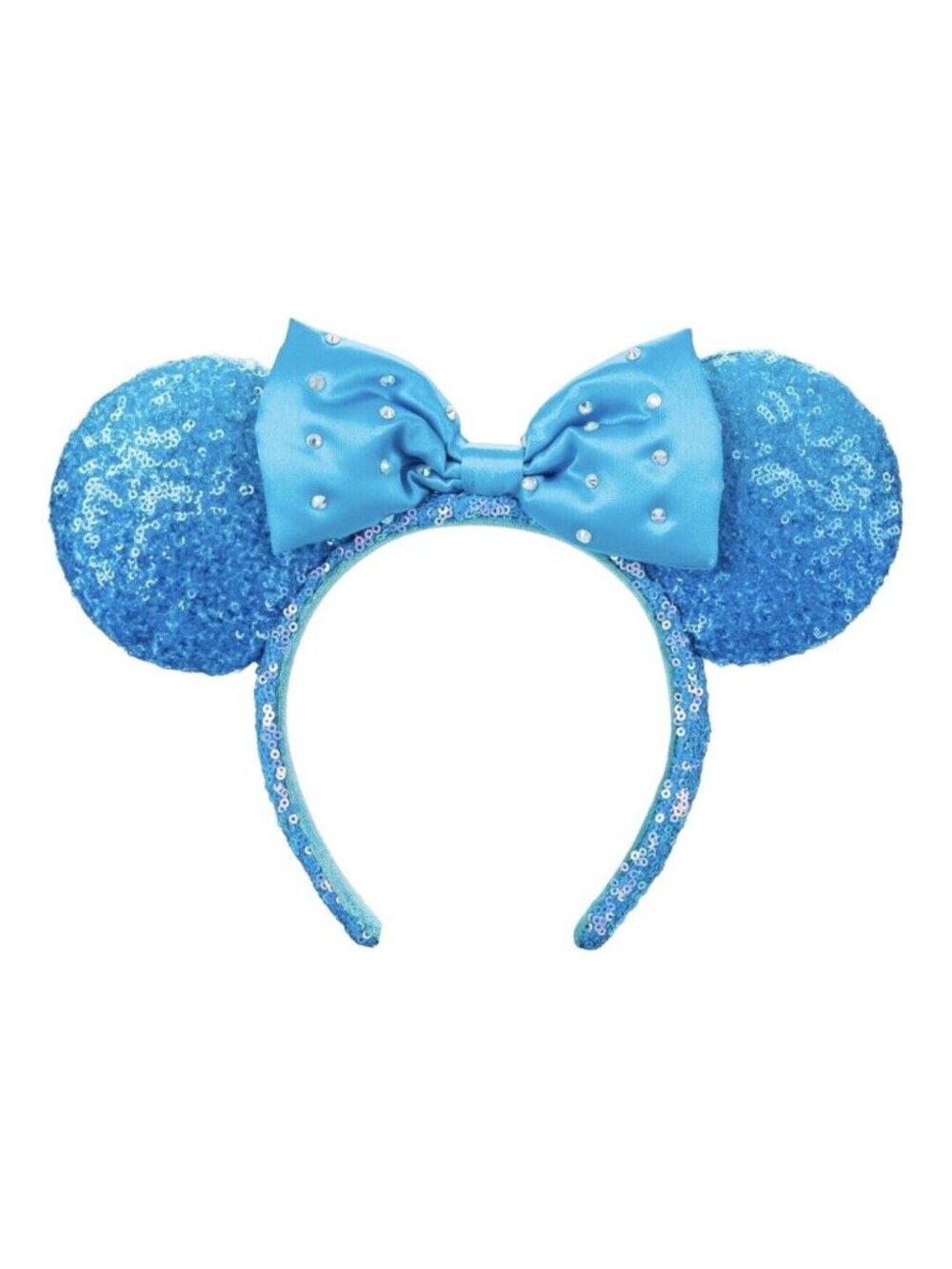 Disney Parks Aqua Blue Satin Bow Sequin Minnie Mouse Ear Headband